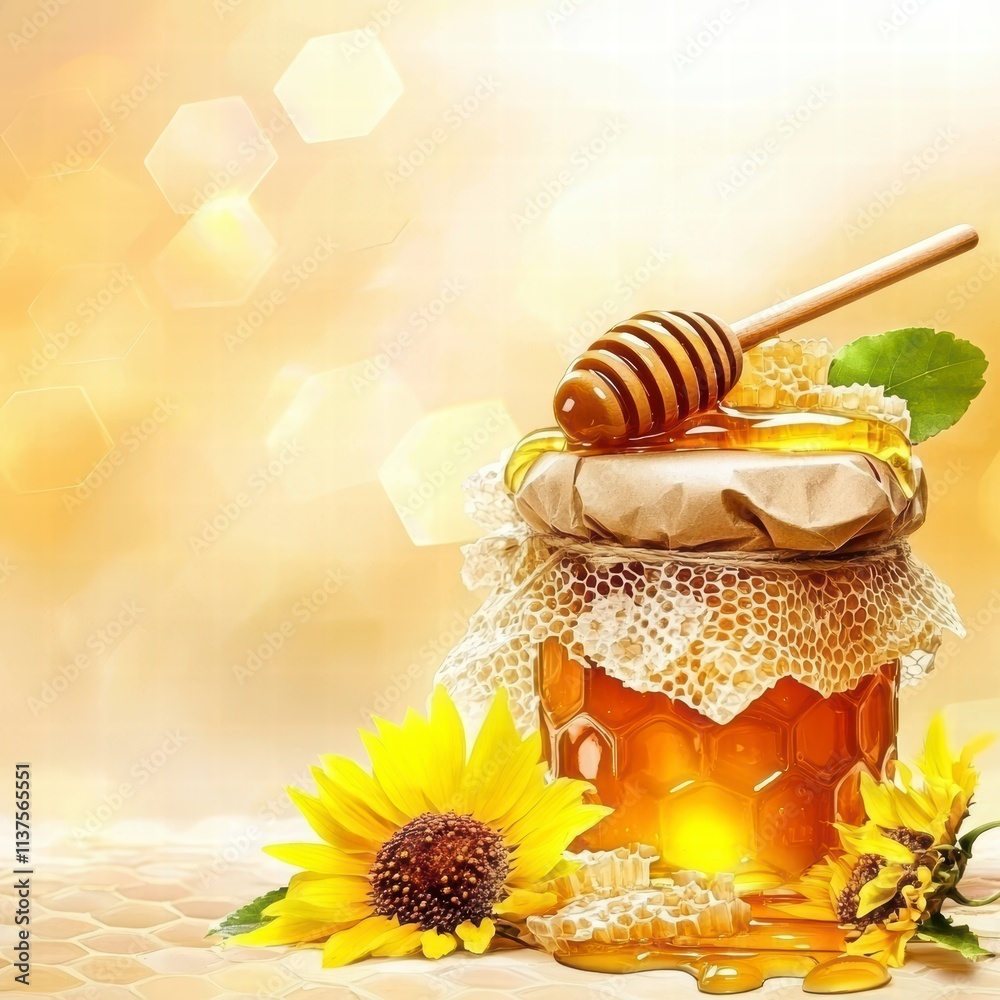 Honey Pot with Sunflowers and Honeycomb Honey Pot with Sunflowers and Honeycomb