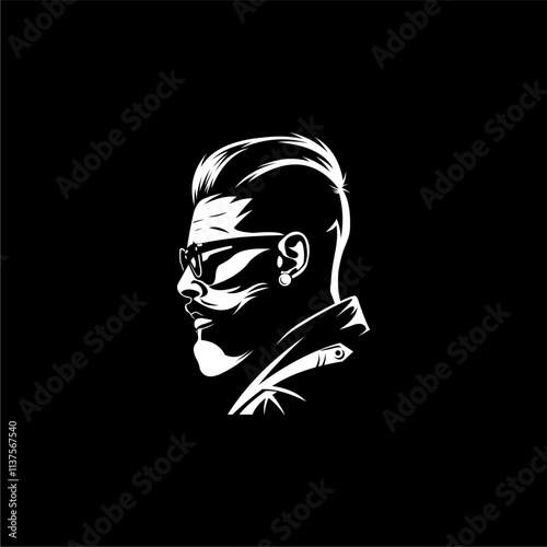 Man head black icon on white background. Man head silhouette
