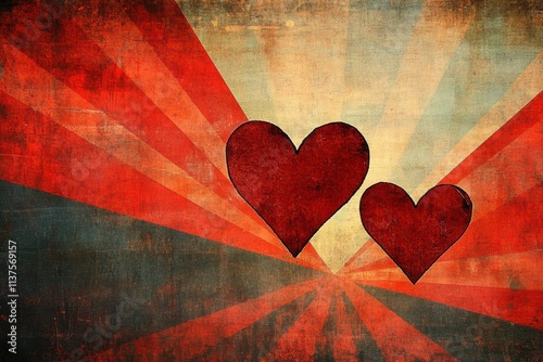 Vintage Hearts Sunburst Background