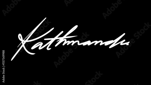 Handwritten name of the city Kathmandu. The video is animated frame by frame and Transparent background, alpha channel. Suitable for use as video material or motion graphics. photo