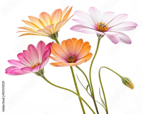 A vibrant bouquet of pink and white lilies, daisies, and chrysanthemums bursts with spring blooms, showcasing the beauty of nature'