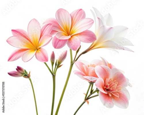 A vibrant bouquet of pink and white lilies, daisies, and chrysanthemums bursts with spring blooms, showcasing the beauty of nature'
