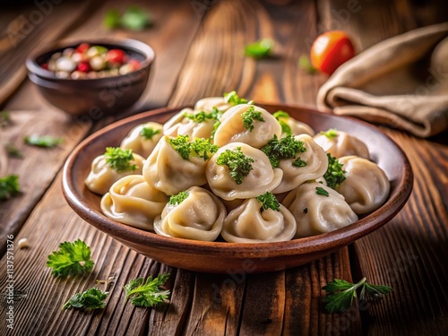 Miniature Pelmeni & Varenyky: Tilt-Shift Food Photography, Delicious Dumplings, Close-Up, Russian Cuisine, Ukrainian Food