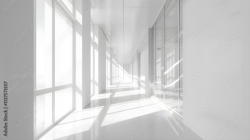 Obraz premium Sunlit White Corridor: Modern Architecture