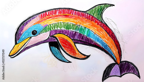 Whimsical Crayon Sketch of a Quirky Dolphin photo