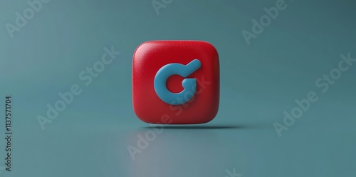 3D red square button with a blue letter G.