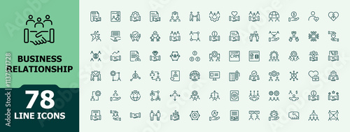 Business Relationship icons set. Icon communication, unity, company, project, team. Outline symbol collection. Minimalist editable vector illustration.