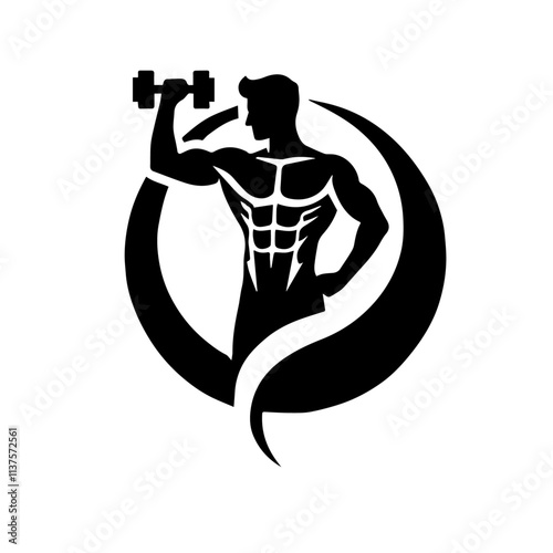 Powerful Bodybuilding Logo Design for Fitness Brand. Strong Man with Dumbbells, Perfect for Fitness Logos. Strong and powerful male fitness model silhouette. photo