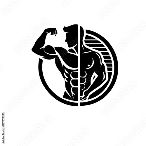 Powerful Bodybuilding Logo Design for Fitness Brand. Strong Man with Dumbbells, Perfect for Fitness Logos. Strong and powerful male fitness model silhouette.