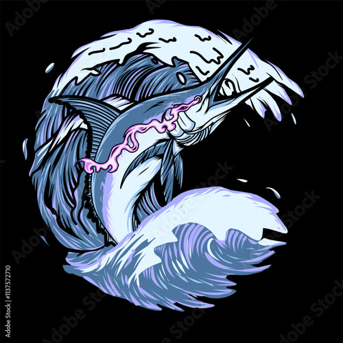 Vector marlin fish tshirt design