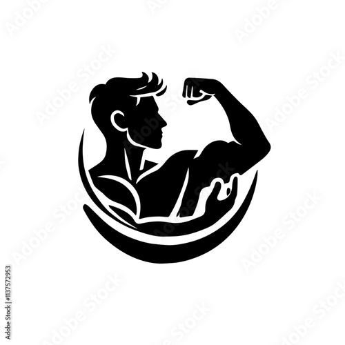 Powerful Bodybuilding Logo Design for Fitness Brand. Strong Man with Dumbbells, Perfect for Fitness Logos. Strong and powerful male fitness model silhouette. photo