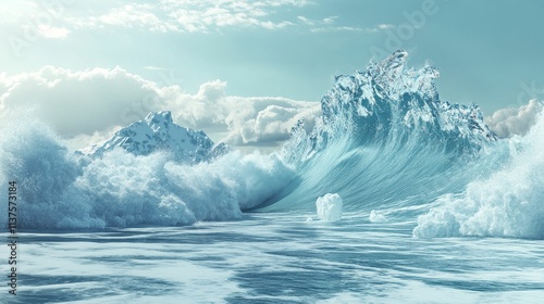 Wallpaper Mural Icy waves crash against snowy mountains. Torontodigital.ca