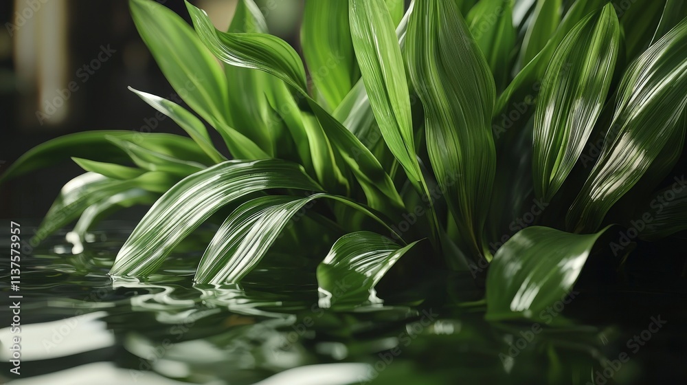 Flowing arrangement of crinum leaves in water nature scene serene environment close-up perspective organic design Flowing arrangement of crinum leaves in water nature scene serene environment close-up perspective organic design