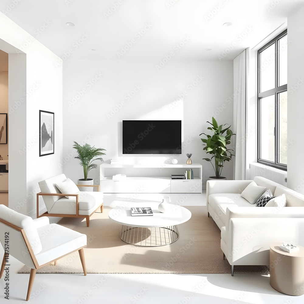 Fototapeta premium modern living room with white furniture