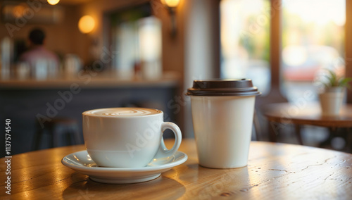 Coffee cup on the table in coffee shop cafe