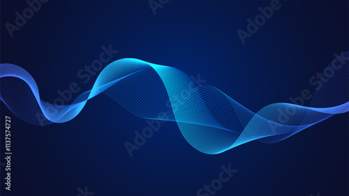 Geometric curved lines in gradient blue tones forming dynamic futuristic abstract flow patterns