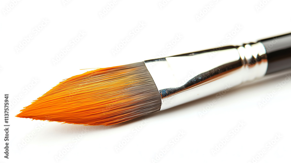 Paint brush with orange synthetic bristles isolated on white background Paint brush with orange synthetic bristles isolated on white background