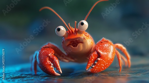 A cartoon crab with big eyes and a surprised expression. photo