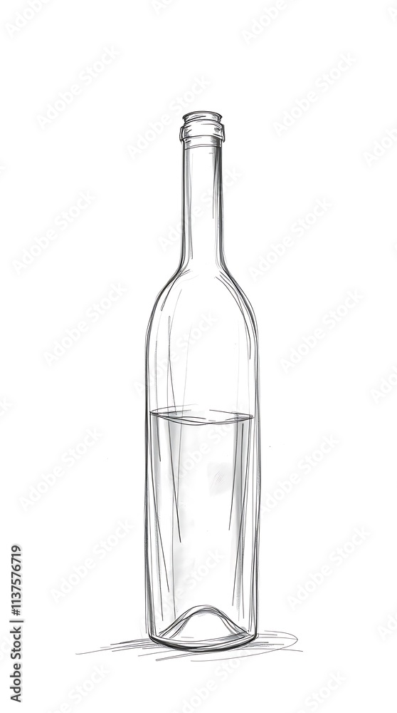 Hand drawn style sketch of wine bottle with volumetric lighting and dust motes Hand drawn style sketch of wine bottle with volumetric lighting and dust motes