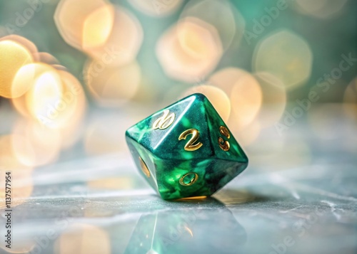 Minimalist Green Marble Dice, 20-Sided Die, D20, Gaming Dice, Polyhedral Dice, Green Dice, Tabletop Game, RPG Dice, Dice Photography, Single Die, Minimalist Photography, Green Marble  photo