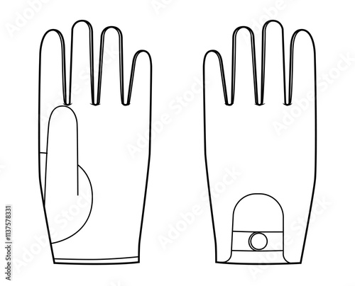 Driving Gloves Wrist length Fashion hand accessory clothing technical illustration garment. Vector front palm back view for Men, women, unisex style flat template CAD mockup sketch outline on white