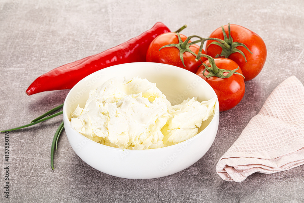 Soft Philadephia cheese in the bowl Soft Philadephia cheese in the bowl