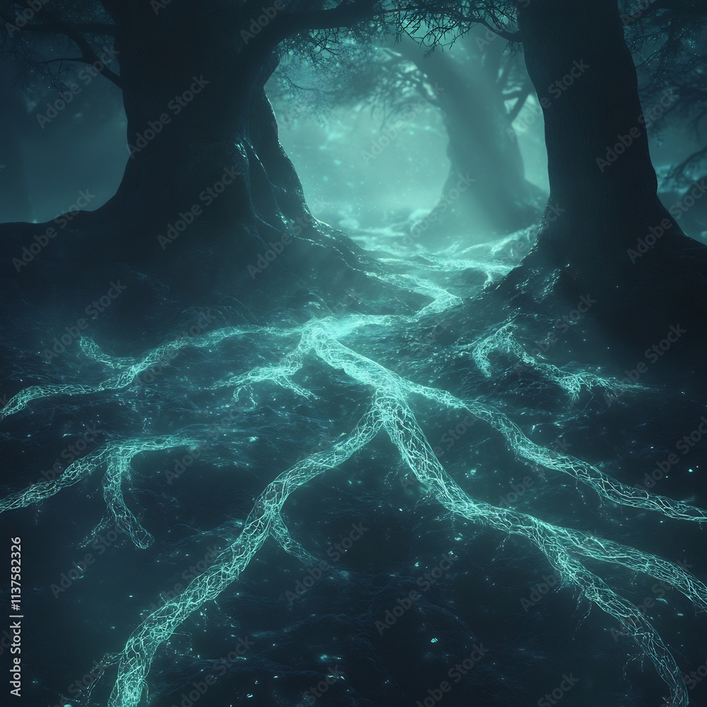Enchanted Forest: Glowing Roots and Mysterious Trees Enchanted Forest: Glowing Roots and Mysterious Trees