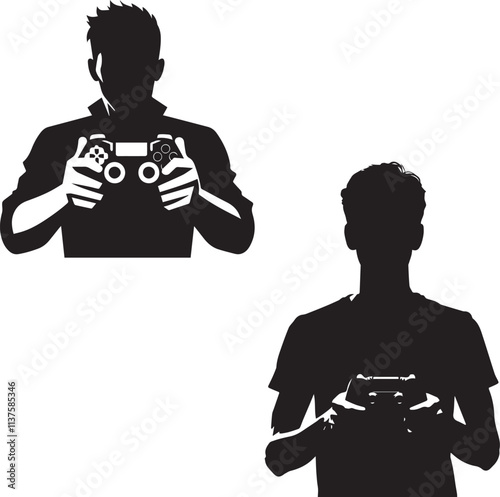 Game with controller silhouette - vector of Game with controller - gamer icon -player with  game controller - silhouette game  