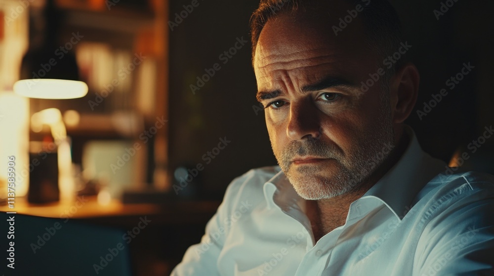 Obraz premium Intense Man Contemplates at Desk