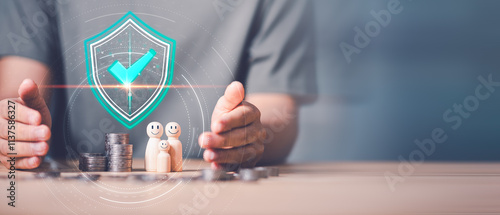 Concept of protecting and protecting the safety of your family and someone you love ,Insurance management planning ,health care and finance ,life and property protection planning