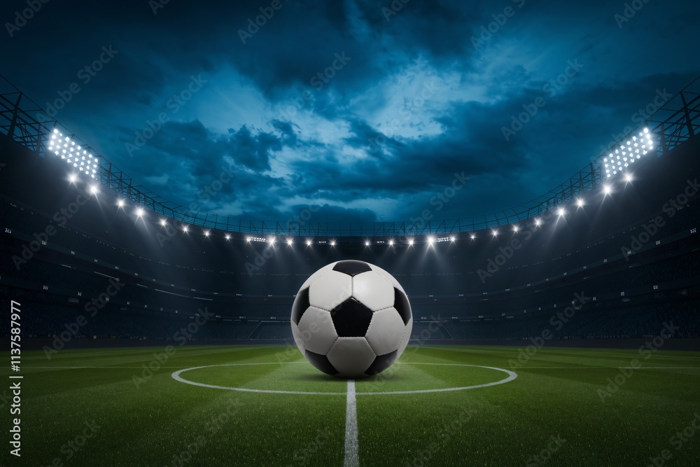Fototapeta premium soccer, ball, football, stadium, field, lights, night, game, sports, competition, match, arena, grass, goal, team, professional, league, tournament, championship, background, field lights, soccer ball