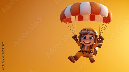 Happy cartoon child in a parachute.
