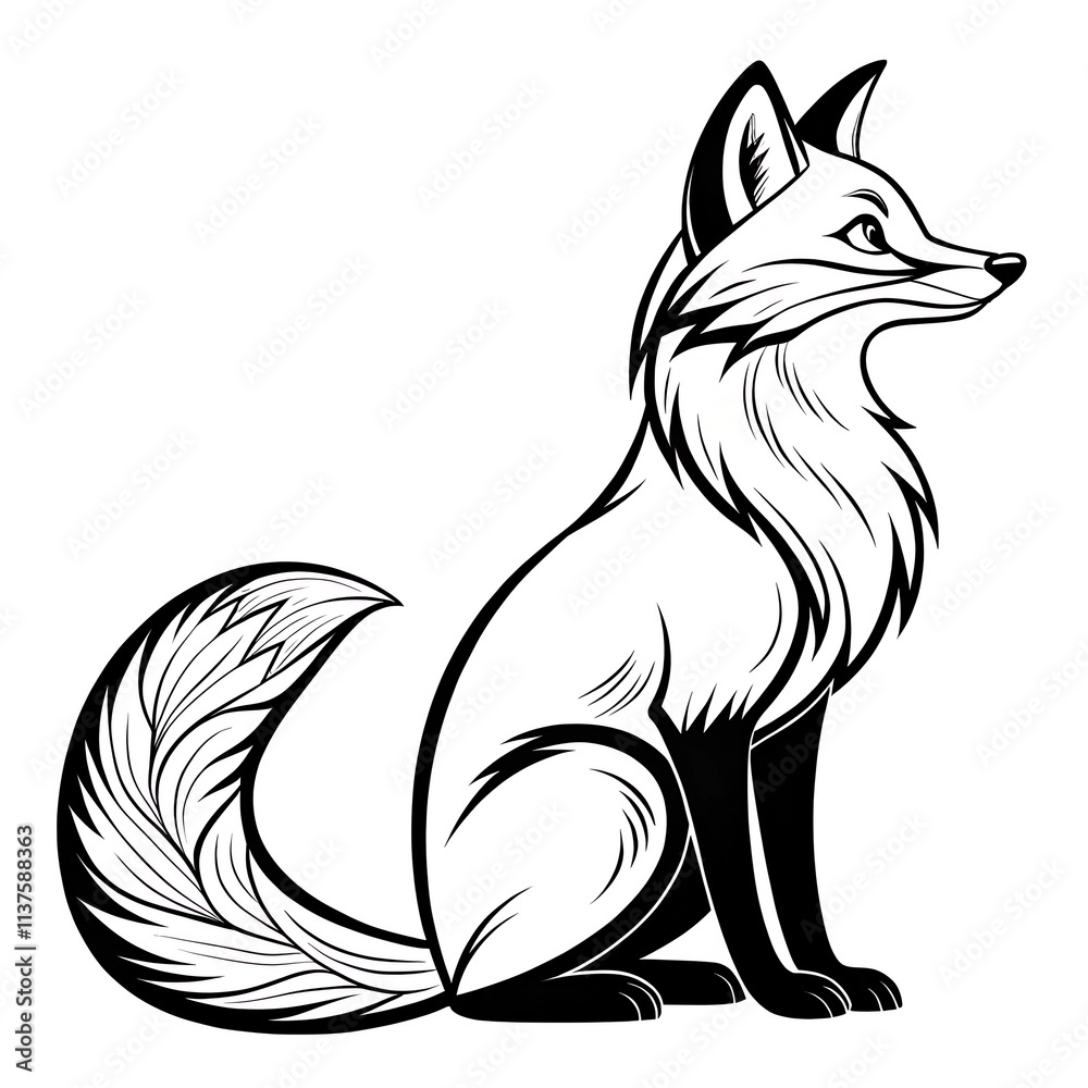 A black and white vector illustration of a wise fox with a clean line style and a thick black outline around the fox. The background is white. The design is in simple, clear lines. A black and white vector illustration of a wise fox with a clean line style and a thick black outline around the fox. The background is white. The design is in simple, clear lines.