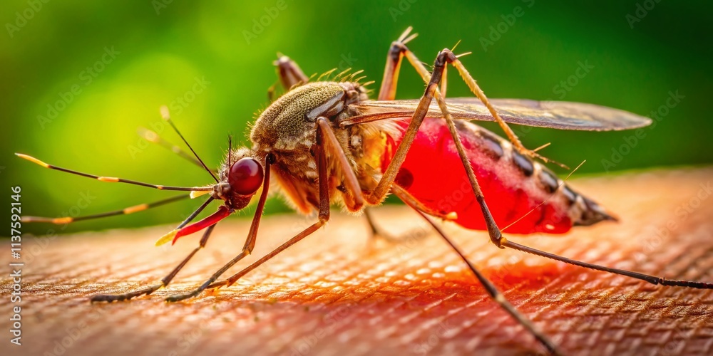 Naklejka premium Mosquito Bite, Blood, Insect, Skin, Closeup, Fashion Photography, High Resolution, Macro Photography, Detailed, Realistic, Red, Swollen, Itch, Summer, Disease, Infection, Prevention, 