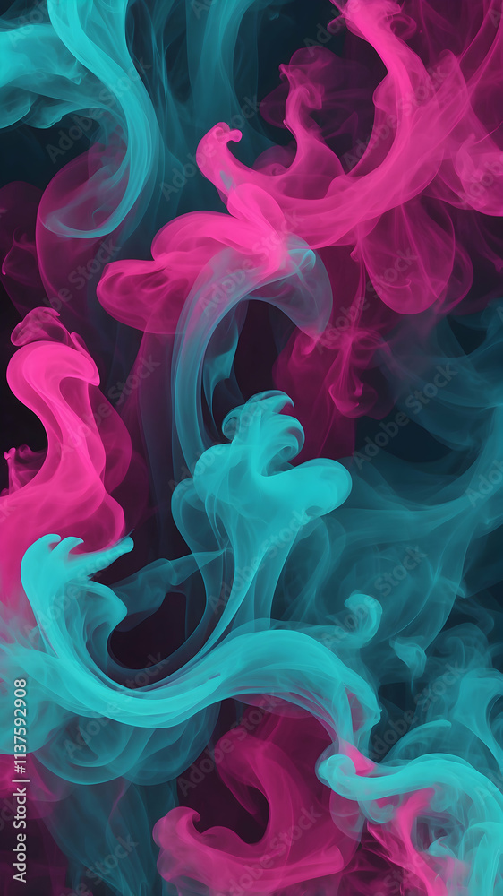 Obraz premium Abstract Smoky Background with Magenta, Cyan Blending in Layers and Soft Gradient Transitions