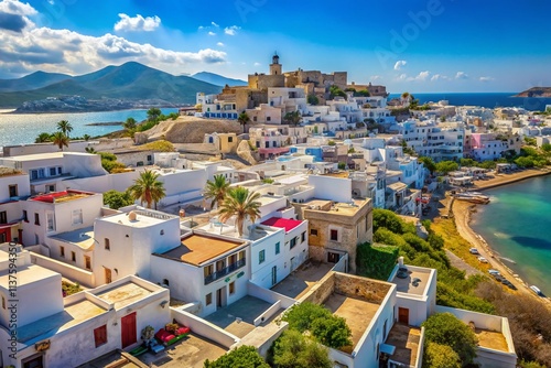 Naxos Old Town Castle View: Panoramic Aerial Photo of Cycladic Architecture photo