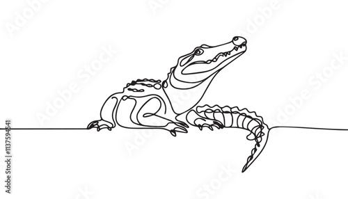 Single Line Drawing of a Mid-Century Modern crocodile with Editable Stroke and Copy Space