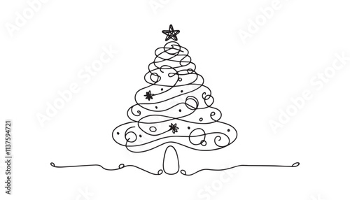 Single Line Drawing of a Mid-Century Modern Christmas tree with Editable Stroke and Copy Space