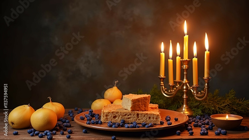 hanukkah menorah with candles with space for text photo