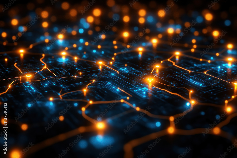 Fototapeta premium Circuit Board Signals Flowing Smoothly Through Network Nodes Efficiently