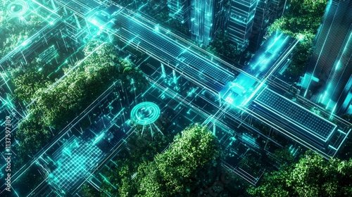 Sustainable city designs innovative green technology and eco-friendly environments visualized aerially photo