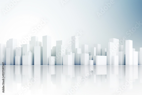 generated illustration of skyscraper and metropolis city in monochrome.