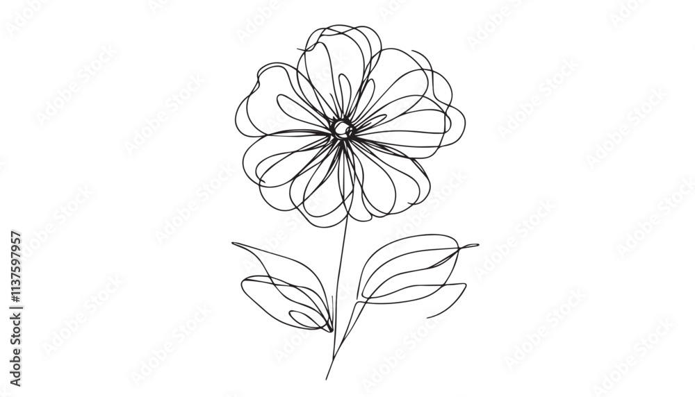 Fototapeta Single Line Drawing of a Mid-Century Modern flower with Editable Stroke and Copy Space