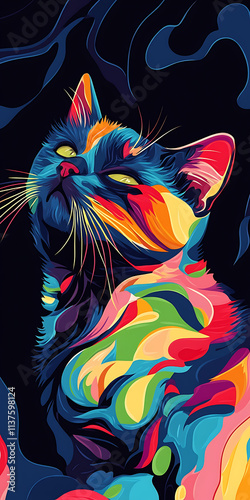 Cute Cat Illustration in Multicolor Generative AI photo