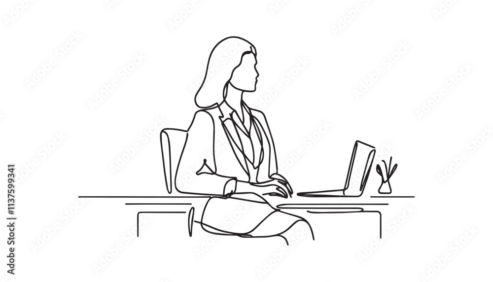 Single Line Drawing of a Mid-Century Modern woman with Editable Stroke and Copy Space Single Line Drawing of a Mid-Century Modern woman with Editable Stroke and Copy Space
