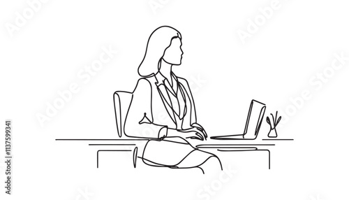 Single Line Drawing of a Mid-Century Modern woman with Editable Stroke and Copy Space