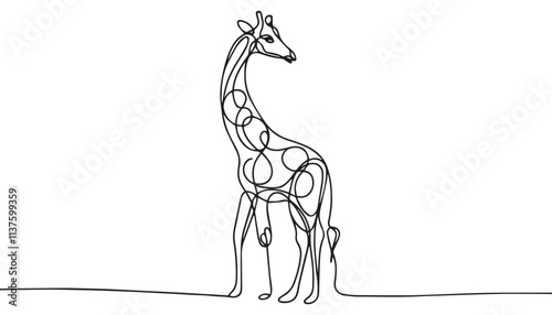 Single Line Drawing of a Mid-Century Modern giraffe with Editable Stroke and Copy Space