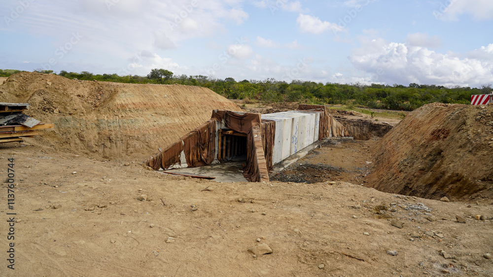 Culvert Under Construction – Infrastructure Development in Progress Culvert Under Construction – Infrastructure Development in Progress