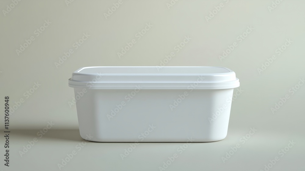 Plastic container with a smooth finish sitting on a white surface Plastic container with a smooth finish sitting on a white surface