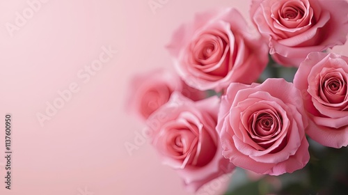 Valentine rose concept. Beautiful pink roses arranged elegantly against a soft background, symbolizing love.